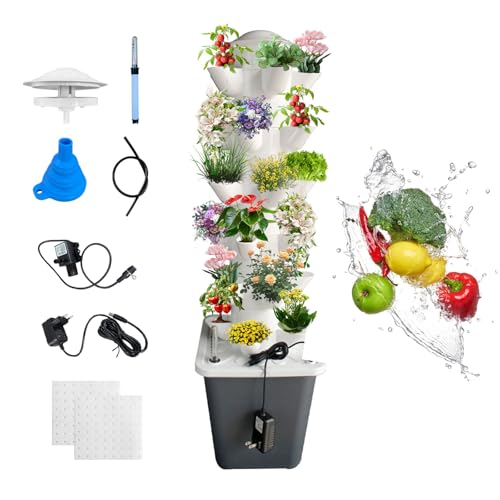 YUZINO Sistema de cultivo hidropónico, vertical de 6 capas, 30 cápsulas, torre hidropónica aeropónica, jardín para hierbas de interior, frutas y verduras con tanque de agua de 10 litros