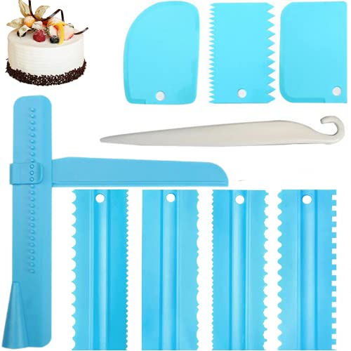 Juego de raspadores para tartas, (9 piezas) Peine para decorar tartas, utensilio de cocina (azul) Cover