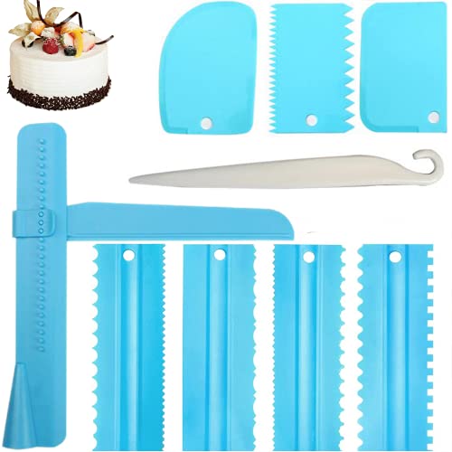 Taart schraper, taart schraper set, (9 stuks) Cake gladstrijker taart decoreren kam Baking Tool, keuken Baking Tool (blauw)