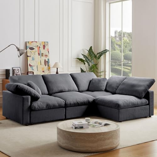 143“Oversized Couch Sectional Deep seat Big Comfy Couches overstuffed Cushion Cloud Sofa L Shaped Setional for Living Room .(Grey, 143' 4pcs)