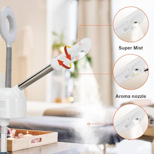 JOSTZHXIN Professional Facial Steamer with 5X Magnifying Lamp, 2 in 1 Facial Steamer Upgrade PTC Heating, Esthetician Steamer Black Face Steamer for Salon Spa Beauty Skin Care (White)