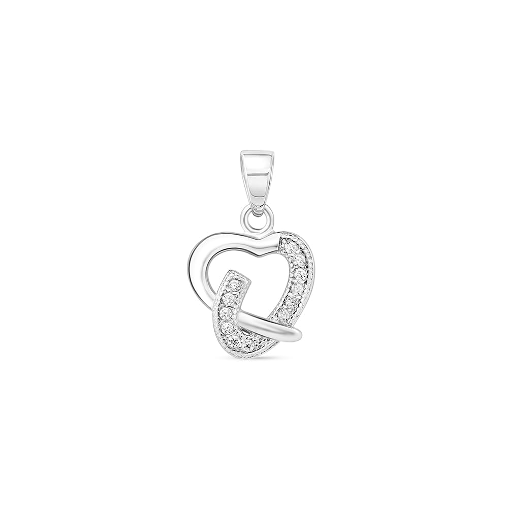 - 925 Silver Soft Wrap Heart Pendant | Open Heart Design with Cubic Zirconia Cluster | Elegant Styling Gift, Gifts for Women and Girls | With Certificate of Authenticity