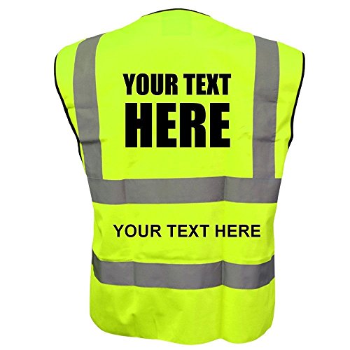 Customised/Personalised Hi vis-viz vest/waistcoat EN471class2 Printed safety high visibility vest with your text or logo (Large, Yellow)