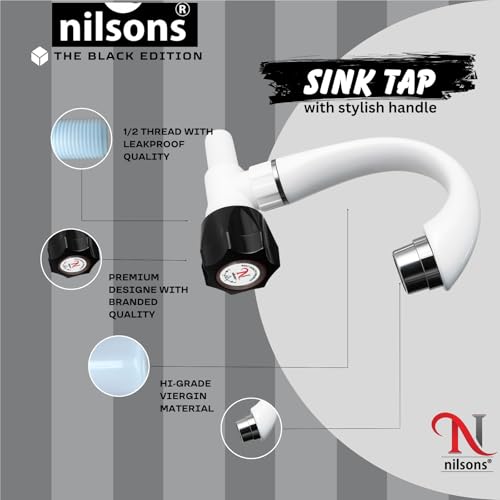 Image of PVC Sink Cock Tap Set | Swan Neck Table Mount Kitchen & Wash Basin Water Faucet | Durable Plastic Build (Pack of 2)