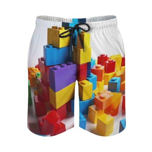 Colorful Building Blocks Men's Swim Trunks with Mesh Lining, Lightweight Swim Shorts Quick-Dry Beach Shorts with Pockets3