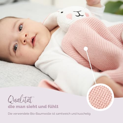Livella Kuscheltuch „Hase“ mit Söckchen - Reine Bio-Baumwolle – Premium Schmusetuch, Kuscheldecke, Schmusedecke, Strickdecke - Samtweich & atmungsaktiv - Oeko-TEX® Standard 100 und GOTS Zertifiziert