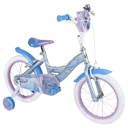 Huffy Bicicleta Infantil Disney Frozen de 16 Pulgadas, para niños de 4 a 6 años, Doble Freno de Pinza, estabilizadores extraíbles, Asiento Ajustable, Azul