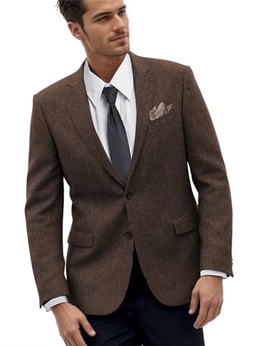 Retro Tweed Herringbone Men Suit Jacket Suits Separates Coat Slim Fit Groom Tuxedos Blazers Prom Suit Jackets Blazer Sport Coats for Men Dark Brown L
