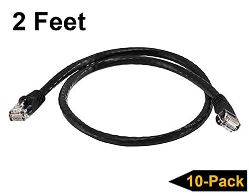 Imbaprice (10 Pack Black 2 Feet (2Ft) Molded Utp Cat6 Ethernet Network Patch Cable Rj45 M/M #TOP1