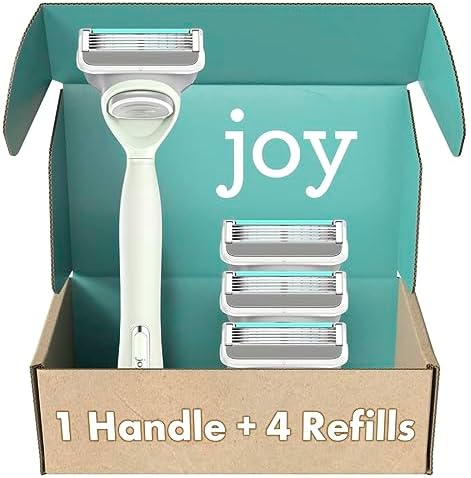 joy Razors for Women, 1 Handle, 4 Razor Blade Refills, Teal, Lubrastrip to Help Avoid Skin Irritation