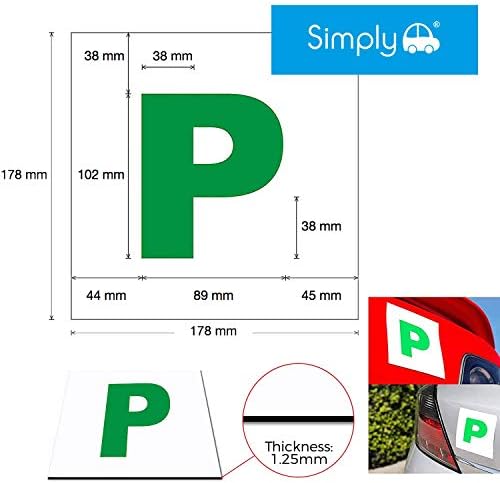 Simply TL1100 Pack of 2, Fully Magnetic Car P-Plates Twin Pack for New Drivers, Easy to Attach and Remove, Strong Magnet Backs for Vehicles