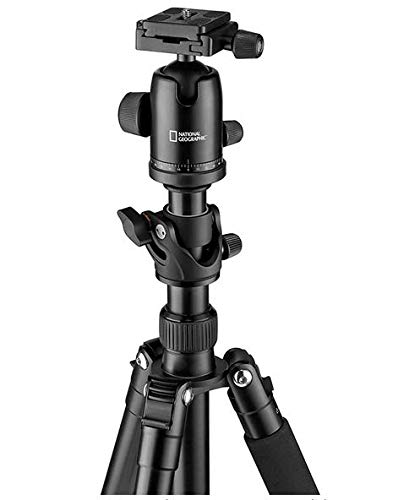 National Geographic Travel Tripod Kit, 90° Column, 4-Sections, Lightweight Aluminum, Compatible With Canon,Nikon,Sony Dslr, 360 Degree Ball Head, Quick Release Plate, 8Kg Load Capacity With Carry Bag #TOP4