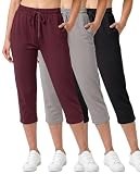 Real Essentials 3 Pack: Women's Capri Open Bottom Sweatpants - Casual Lounge Athletic Workout Yoga Pants with Pockets - Set 8, L
