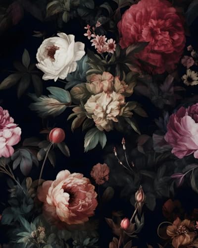 XRUIBZI Black Vintage Floral Peel and Stick Wallpaper 17.5" x 787"