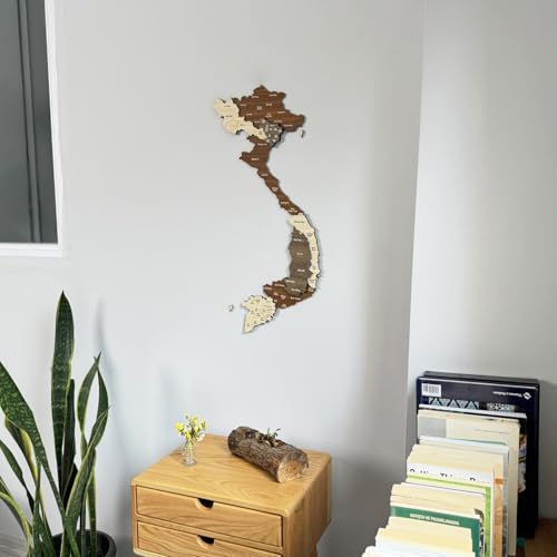 Colorfull Worlds Multilayered 3D Wooden Map of Vietnam Country Wall Art Decor for Living Room, Kitchen, Office Unique Gift for Travelers (110 x 54 cm) - Image 2