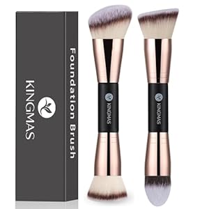 KINGMAS Foundation Brushes, 2Pcs Premium Bronzer Brush Double Ended Contour Makeup Brushes for Buffing Liquid, Cream, Powder, Blending Face Makeup