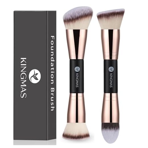 KINGMAS Foundation Makeup Brushes, 2Pcs Premium Double-Ended Makeup Brush (Flat/Angled/Angled Round/Tapered Top) for Buffing Liquid, Cream, Powder, Blending Face Brush