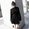 Gothic Plaid Dress Black Long-Sleeved Dress Dark Mini Black Dress Emo Dress, Black, XL #5