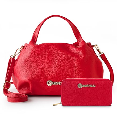 Baroncelli Italian Leather Purse for Women and Leather Wallets For Women Size Large (red) Bundle