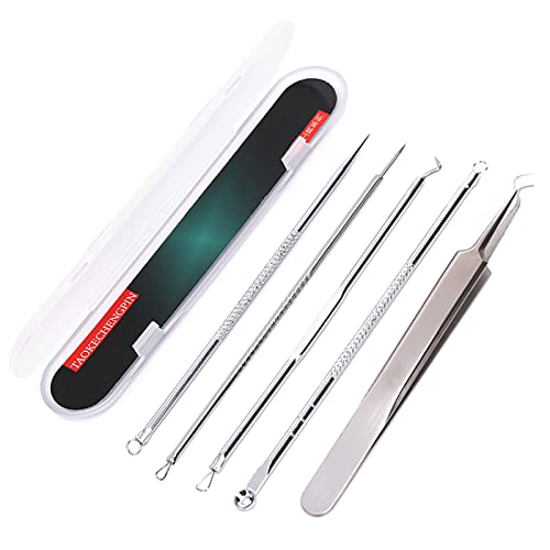 Herramientas para Eliminar Espinillas,5 Piezas Extractor de acné,Extractor de Puntos Negros Kit,Extractor Punto Negro Comedones Blackhead Remover Kit,para eliminar el acné de la nariz o la cara