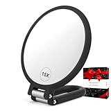 CLSEVXY Magnifying Handheld Mirror Double Sided, 1X 15X Magnification Hand Mirrors, Travel Folding Hand Held Mirror, 360°Rotation Pedestal Makeup Vanity Mirror