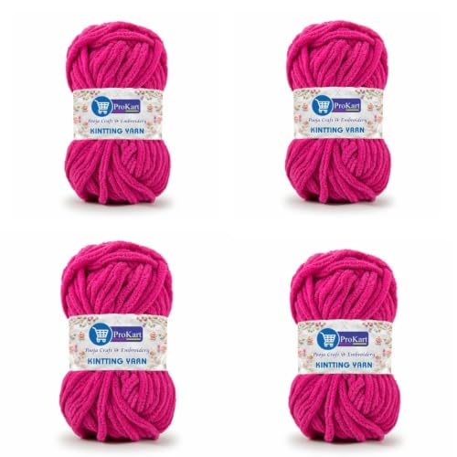 Image of ProKart Premium Blankie Wool, Plush & Cuddly, Chenille Yarn Supersoft Hand Knitting Wool Ball | Blanket Thick /Mottu Yarn Ball Suitable for Hand Knitting and Crocheting (Dark Pink, 100gms x 4 Pack)