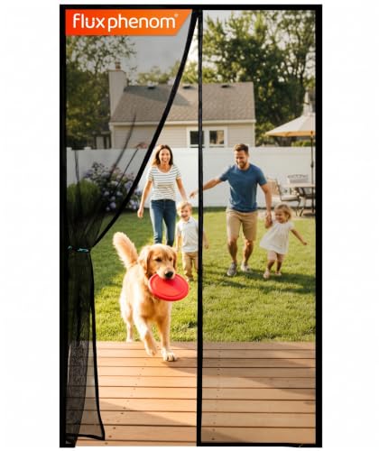 Flux Phenom Magnetic Screen Door - Auto-Sealing Heavy Duty Mesh, 52 Magnets, 38 x 82 Inch