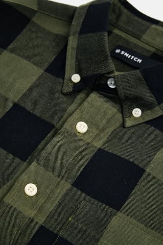 Image of SNITCH Men Casual Plus Size Shirt | Regular Fit Long Sleeve Spread Collar Plaid Pattern | 100% Cotton & Breathable Dobby Fabric for Casual Office Wear & Stylish Everyday Use