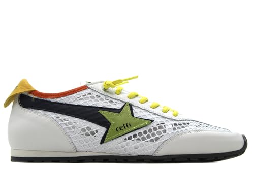 Cetti - Zapatos,Sneakers de Piel y Rejilla,cordón elástico,Plataforma,Plantilla Extraible,Suela de Goma para: Hombre Color: Blanco Talla:43