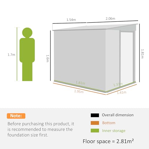Outsunny 7 x 5FT Metal Garden Shed with Foundation Kit, 2 Adjustable Shelves and Hooks, Waterproof Galvanised Steel Lean to Shed with Sliding Doors, 2 Vents and Pent Roof, Light Grey - Image 7