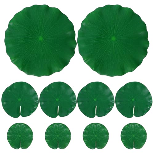 Toyvian 10 Hojas de nenúfar: Hojas de Loto flotantes realistas de 10 cm, 15 cm y 28 cm. Nenúfar Artificial para Estanque, Piscina y Acuario. Decoración Decorativa para estanques.