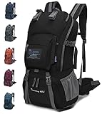 MOUNTAINTOP 40L Wanderrucksack Trekkingrucksack Damen Herren Outdoor Reiserucksack mit Regenhülle für Camping Klettern Wandern Sport (Schwarz)