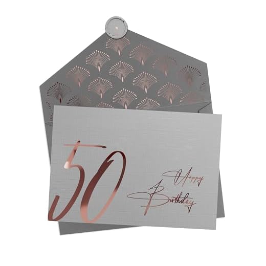 JoliCoon Tarjeta 50 cumpleaños - Happy Birthday 50 - Tarjeta felicitacion 50 cumpleaños con sobre y un sello de cera