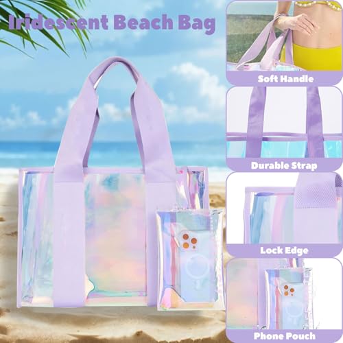 WREWING Beach Bags for Women, Beach Bag with Phone Pouch, 18L Clear Beach Bags, Waterproof Sandproof Tote Bag for Beach Pool4