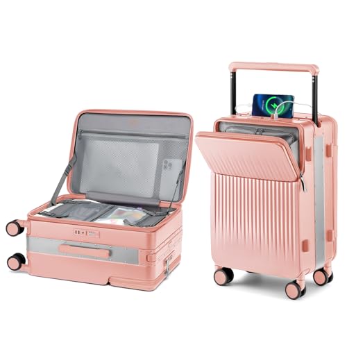 Joyway Carry on Luggage Airline Approved, Hardside Carry-on Suitcase with Charging Port and Spinner Wheels, Hardshell 20 Inch Luggage with TSA Lock, Pink