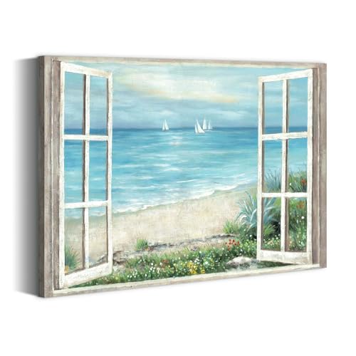 summer melody Window Coastal Canvas Wall Art, 45x30inch