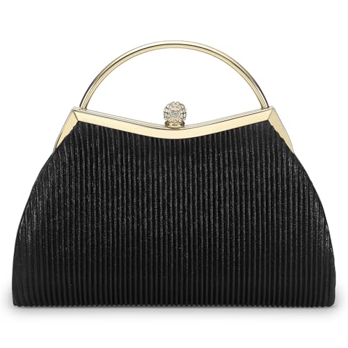 SUIKIHUM Luxury Evening Bag Clutch Purse for Women, Sparkle Rhinestone Clasp with Detachable Chain Strap, Black