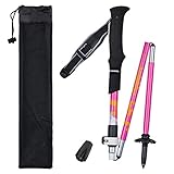 Lysport Tri-Fold Carbon Fiber Trekking Pole Climbing Stick - Folding Telescopic Collapsible Adjustable and Ultralight for Outdoor Walking Hiking Backpacking and Snowshoeing-1 Piece (Rose)