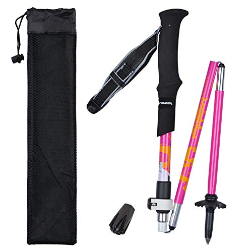 Lysport Tri-Fold Carbon Fiber Trekking Pole Climbing Stick - Folding Telescopic Collapsible Adjustable and Ultralight for Outdoor Walking Hiking Backpacking and Snowshoeing-1 Piece (Rose)