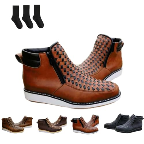 Zenfaze Handcrafted Western Cowboy Boots - Double Side Zipper, Men's Square Toe Leather Hand-woven Cowboy Shoes