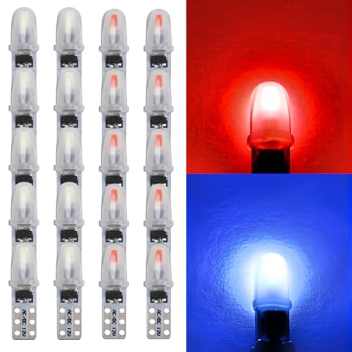 WIYETY Glassockellampe 20er Set, DC 12 V T5 LED Leuchtmittel mit Drehverschluss-Sockel, Led Tacho Licht, Tacho Licht Auto, Glühlampe Tacholampe, Glühlampe Signallampe（Eisblau + Rot）