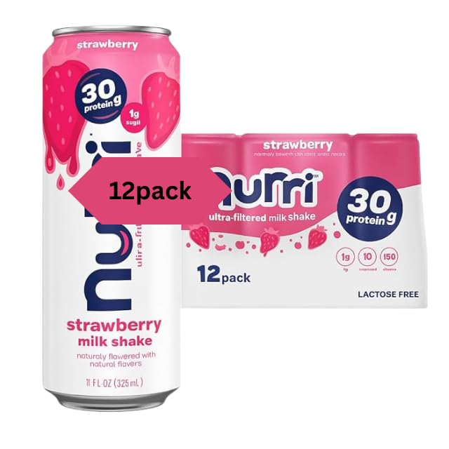 Nurri-30g Protein drinks Ultra Filtered Milk Shake – Strawberry- Lactose Free, Low Sugar, 150 Calories, 10 Vitamins and Minerals - 11 fl oz, 12 Pack