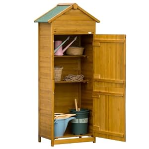 Outsunny Gartenschrank Holz Wetterfest Doppeltür 79x49x191, 5cm Naturholz