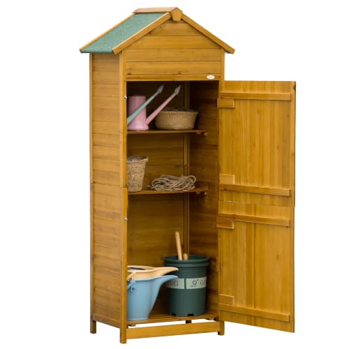 Outsunny Gartenschrank Holz Wetterfest Doppeltür 79x49x191,5cm Naturholz