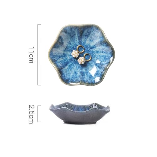 Image of Lotus Leaf Shape Ring Holder Dish, Small Key Bowl, Ceramic Trinket Tray Jewelry Dish Organizing Necklace Earrings for Mom Friend Sister. All Jewelries Are NOT Included. Light Blue.