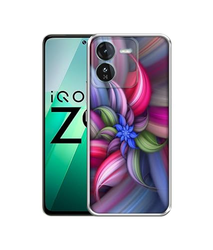 Image of Casotec Colorful Flower Design Printed Silicon Soft TPU Back Case Cover for iQOO Z9 5G, Multicolour