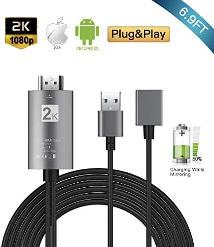 OJA HDMI Cable 6.9ft, 3 in 1 Phone Mirroring Cable, Compatible with iPhone iPad Android Phones to HDMI Adapter Cables, 1080P HD Digital Adapter for Phones to TV/Projector/Monitor, Plug and Play