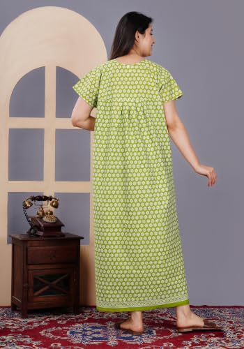 Image of DIAMO Pure Cotton Embroidery Nighty for Women, Night Gown for Woman, Cotton Nighty for Women, Maxi Night Gown Nighty with a Pocket and Adjustable Knot (Free Size)