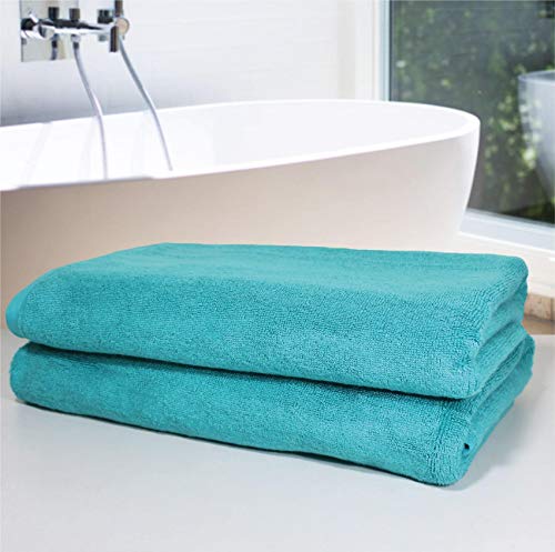 Image of Global Home 100% Cotton Bath Towel II 500 GSM II Lt Blue II 140 X 70 cm - 2pc Set for Gym, Kitchen, Home, Bathroom or Spa, Wash Basin, Hotel