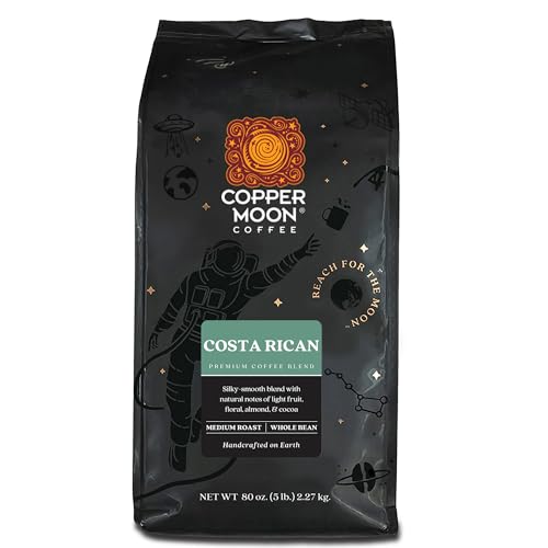 Copper Moon Whole Bean Coffee, Medium Roast, Costa Rican Blend, 5 Lb. | 5 Pound Bag, Vegan, Allergen Free, Non-GMO, Kosher, Vegetarian, Small Batch Roasted